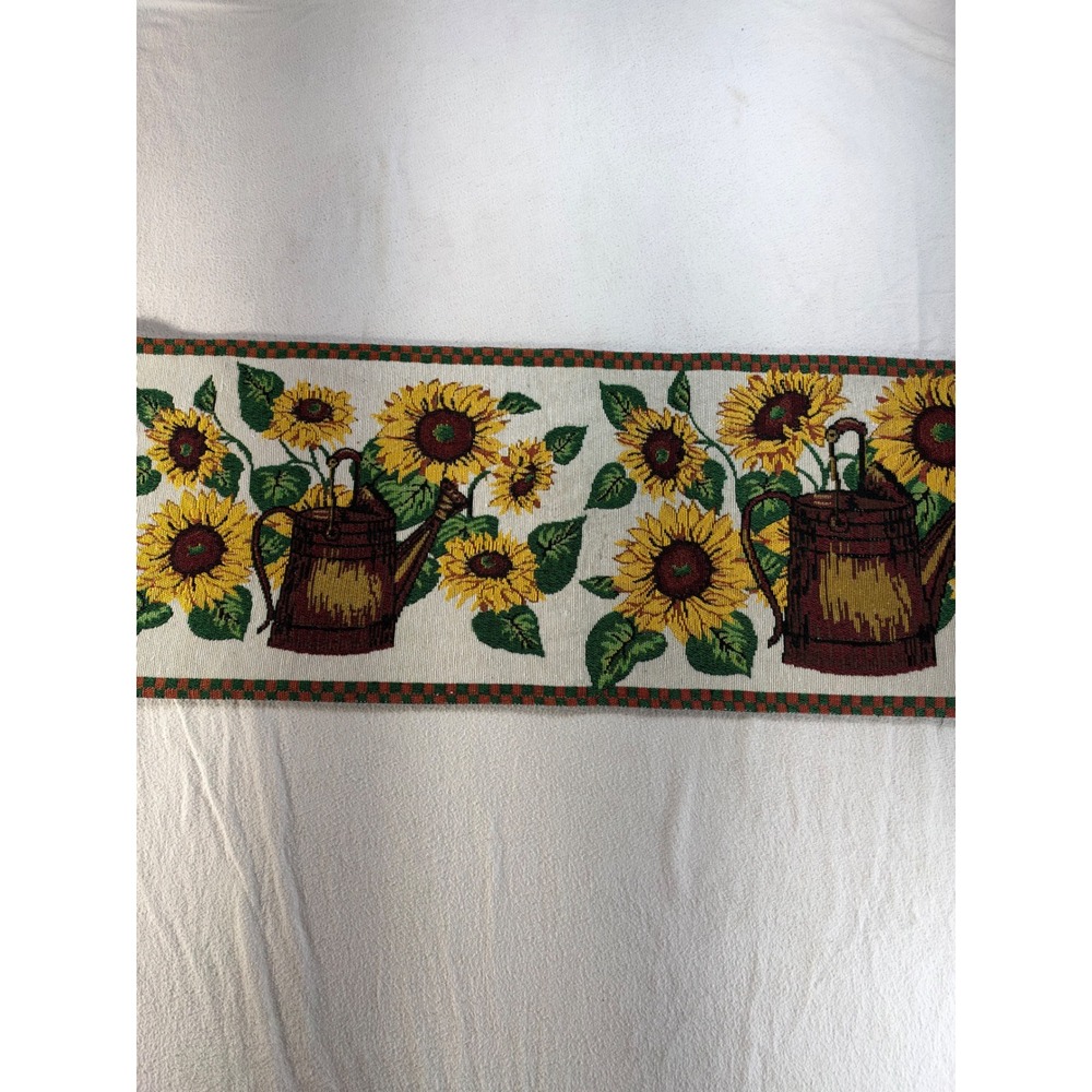 Vintage Sunflower Woven Tapestry Table Runner Farmhouse Watering Can 68x13